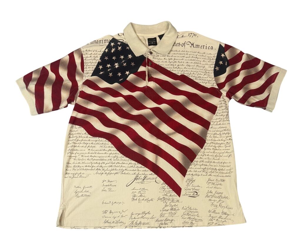 Vintage Cotton Traders Declaration of Independence  Golf Polo USA Flag XL